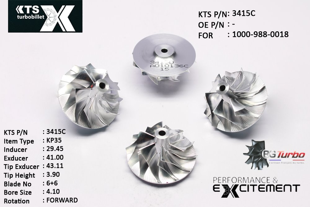 Turbo ROUE FORGÉE MFS PERFORMANCE - 6+6 PALES - INDUCER : 29,45 - EXDUCER : 41 - TYPE : KP35ANGLE : 60° - ROTATION : Forward - SUPER BACK : 2,81 - BORE SIZE : 4,1
